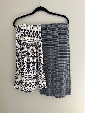 Women's Navy and Gray striped Maxi Skirt and Purple & White Patterned Maxi Skirt